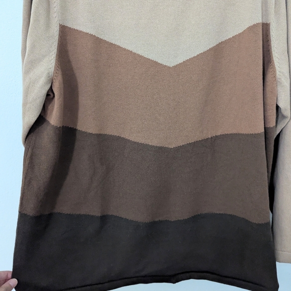 Bob Mackie NWT Chevron Print Knit Sweater Crewneck Pullover Long Sleeve Brown 1X - Picture 4 of 9